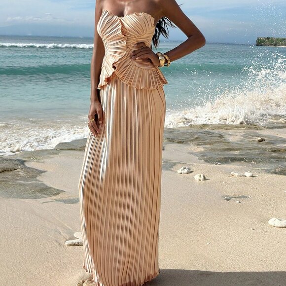 Dresses & Skirts - Champagne Elegant Women's Bandeau Top & Mermaid Skirt Set